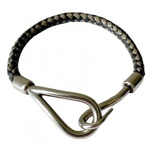 Hermes gray black woven leather hook bracelet